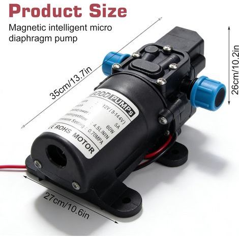 Pompe à eau auto-amorçante 12 V CC 12 V avec interrupteur de pression, pompe à eau à membrane auto-amorçante 60 W 4,5 l/min pour arrosage de jardin, caravane, bateau, camping-car, pelouse (1/5)