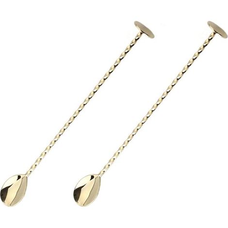 Lot de 2 cuillères à cocktail dorées, 27,9 cm, acier inoxydable, manche spiralé. (1/5)
