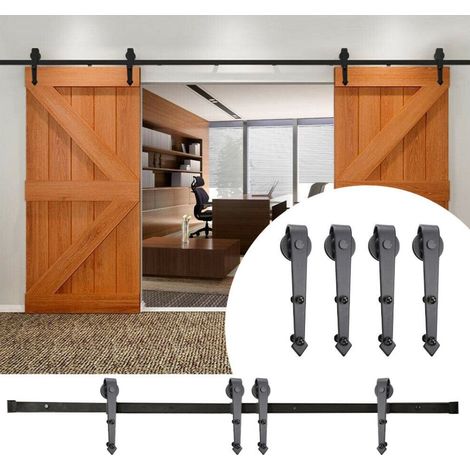 Kit de riel para puerta corredera para puerta de granero - Kit de riel de acero para puerta corredera doble - 366cm (1/5)