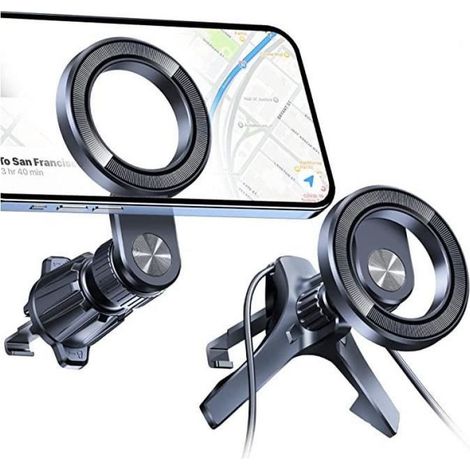 Support de voiture - - iPhone MagSafe - Ventouse - Pince d'aération - Noir (1/5)