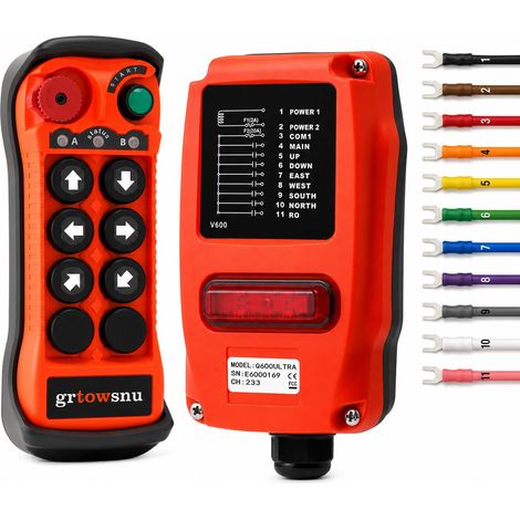 Q600 Ultra Télécommande de Grue Sans Fil 12-24V 6 Canaux Boutons Radiocommande Industrielle pour Pont Roulant et Palan Électrique Système Radio Emetteur Récepteur Facile à Utiliser (1/5)