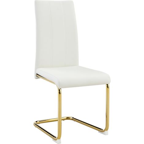 Chaise de salle à manger blanche en cuir PU, cadre métallique robuste aspect doré – chaise élégante pour salle à manger et salon (1/5)