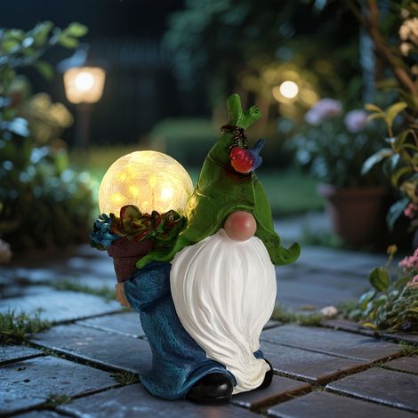 Statues de lutins de jardin à énergie solaire, idéales pour décorer les patios, les balcons et les pelouses. (1/5)