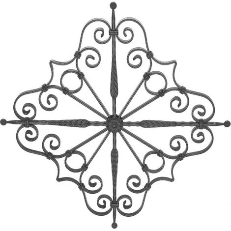 Grand décor avec lances striées - Hauteur 830x830mm section en plat de 14x6mm ou carré de 14mm- Fer forgé - À souder - DECO FER FORGE