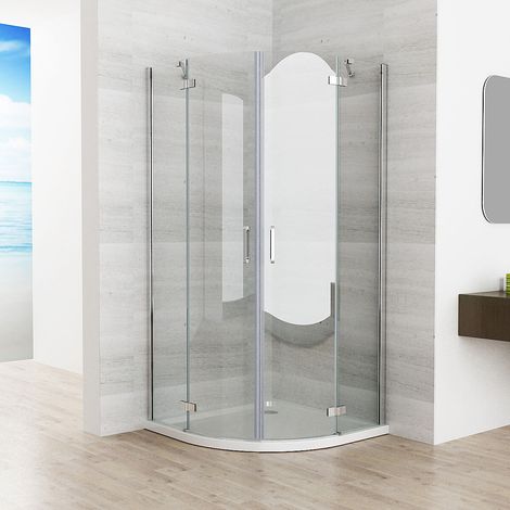 Duschkabine Viertelkreis Runddusche Duschabtrennung Falttür 6mm NANO Echtglas, 90 x 90 x 185cm (1/5)