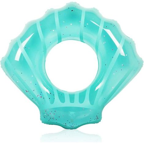 Bouée gonflable en forme de coquillage avec paillettes, de couleur verte, pour piscine, accessoire flottant destiné aux loisirs aquatiques.-AquaForge (1/5)