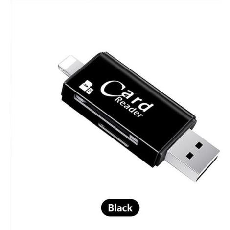 Lecteur de carte mémoire 3 en 1 - - OTG Micro SD TF USB - Compatible iOS/Android - Noir