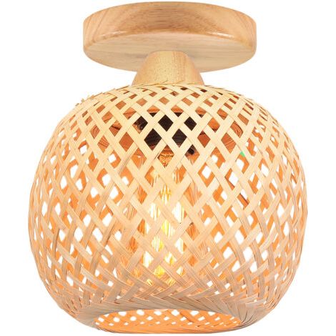 royaluxe- Plafonnier en bambou 20cm – Style rétro moderne – Douille E27 – Lumière douce et chaude – Pour cuisine, salon, chambre – Norcks