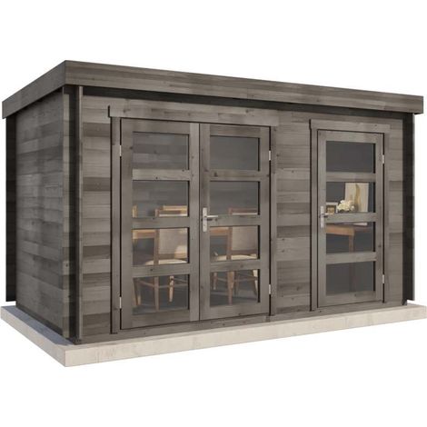 Alpholz Gartenhaus Paloma Grande Gartenhaus aus Holz in Anthrazitgrau, Holzhaus mit 28 mm Wandstärke, Blockbohlenhaus mit Montagematerial