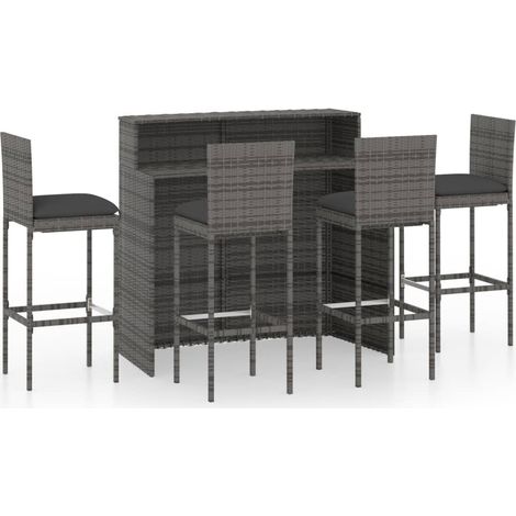5 Piece Garden Bar Set with Cushions Poly Rattan Grey vidaXL (1/5)