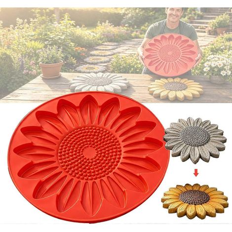 Moule réutilisable pour dalles de jardin tournesol moule rond 40 cm en plastique pour béton coulage de dalles de jardin (1/5)