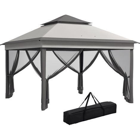 Tente pliante 3,26 x 3,26 x 2,72 m avec double toit, hauteur réglable, moustiquaires, protection UV30+ et sac de transport, grise (1/5)