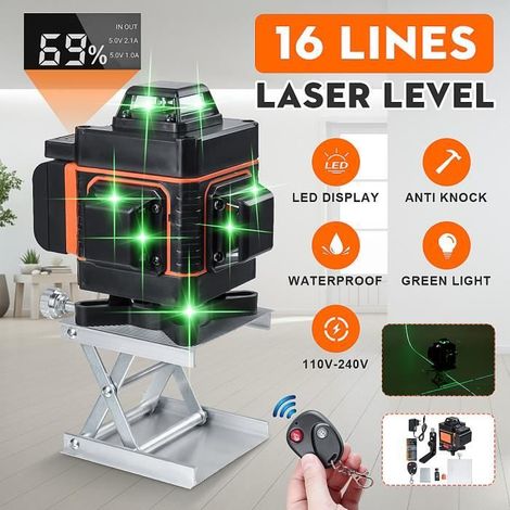 4D 16 Lignes Vert Niveau Laser Automatique 360° Rotation Croix Télécommande (1/4)