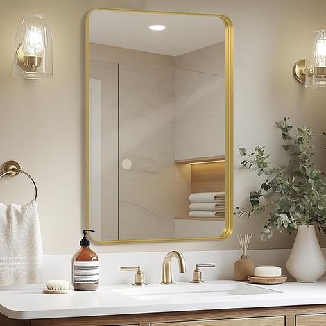 Rettangolare 50 x 75 cm Gold Shadow Box Aluminium Frame Bathroom Mirror Horizontal Vertical Wall Hanging for Bedroom Living Room Hallway Wall Mirror (1/4)