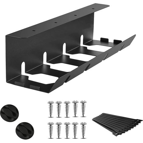 Organizador de cables negro, bandeja almacenamiento para hogar/oficina, soporte escritorio con accesorios (1 unidad) (1/5)