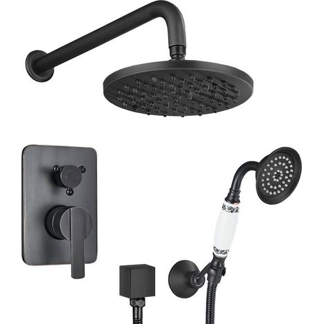 Ensemble de douche mural à encastrer FLORINA noir Ø 20 cm (1/5)