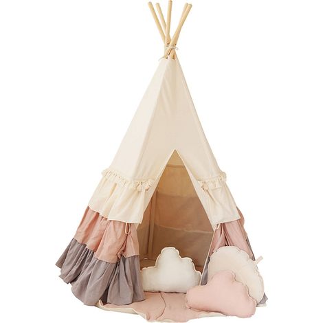 Ensemble Tente tipi et matelas enfant natural colors - Beige, rose, gris (1/5)