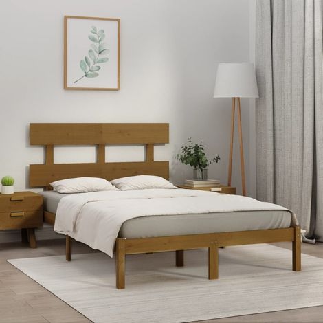 Cadre De Lit Moderne: King Size - Lit Double - Marron miel Bois massif 200x200 cm Chic-677149 (1/4)