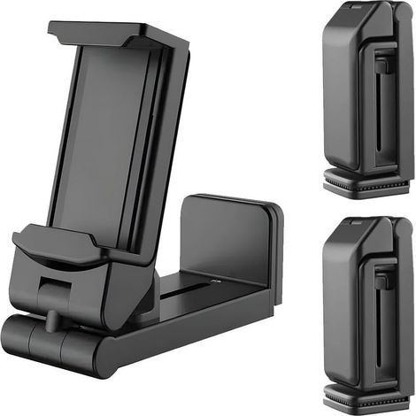 Soporte de escritorio de 2 piezas para teléfono móvil, ideal para avión, trabajo, plegable, universal, con articulación de 360° y abrazadera de mesa, para smartphone en casa o en la oficina (negro). (1/5)