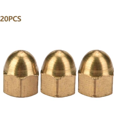 Messing-Hutmuttern-Set mit Kuppelkopf und Sechskantmuttern, Fahrzeugbefestigungen (M3, 20 Stück)