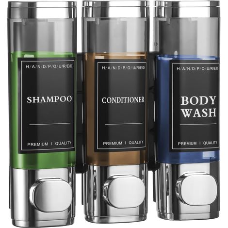 Distributeur Savon Mural, 300ml3 Distributeur Gel Douche sans Perçage, Distributeur Shampoing et Après-shampoing, Distributeur de Savon pour Salle de Bain Cuisine Hôtel Restaurant(Argent) (1/5)