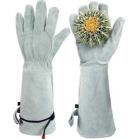 Gants De Jardinage - Cuir De Vachette Épais - Manches Longues Anti-Épines - Protection Avant-Bras - Par Paire (1/5)