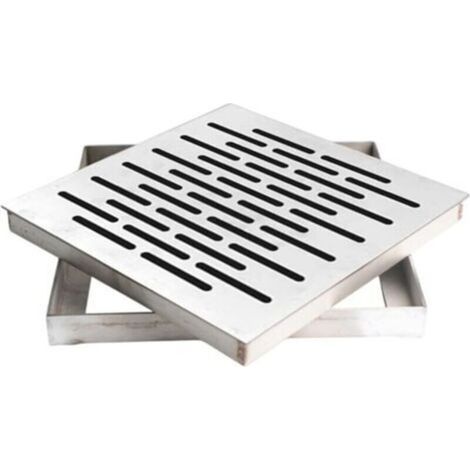 Siphon de sol en acier inoxydable avec cadre, couvercle de drainage extérieur, grille d'évacuation d'eau de pluie, carré antidérapant pour sol de jardin en stock avec cadre (200 x 200 x 20 mm) (1/4)