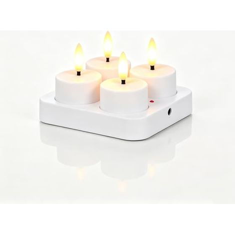 Bougies chauffe-plat LED rechargeables sans flamme, avec base de chargement, idéales pour Halloween et les fêtes, lot de 4. Lumières décoratives LED pour table et maison. (1/5)