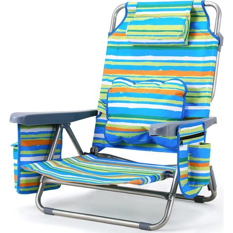 1PC Strandstühle mit Rucksackfunktion, Klappbare Campingstühle mit hoher Rückenlehne, Lendenkissen, Kopfstütze, Seitentaschen - Grün (1/5)