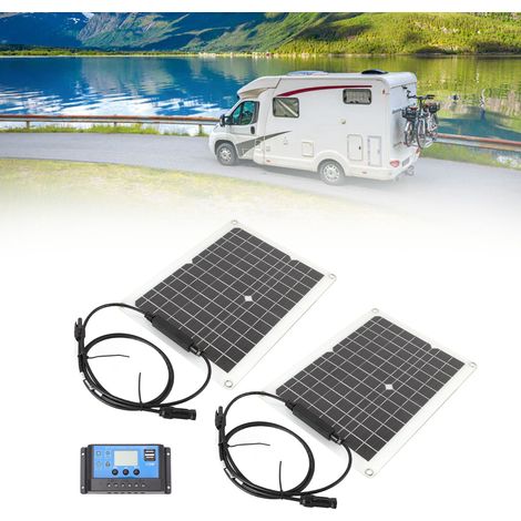 Conjunto de 2 paneles solares monocristalinos de 50 W con controlador de carga de 10 A para coche, barco o autocaravana: un kit de inicio sencillo y portátil. (1/5)