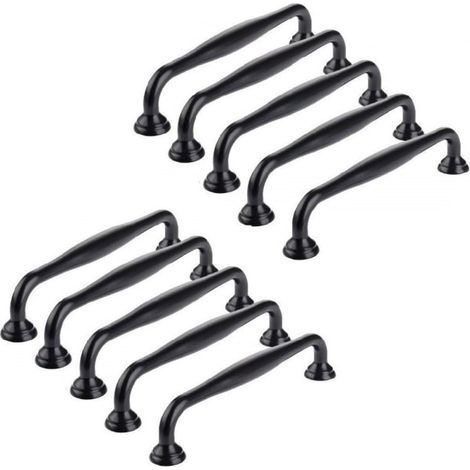 10 poignées arquées, boutons de porte, poignées de tiroir, poignées de meuble, poignées de meubles noires (entraxe de perçage 96 mm, type A) (1/4)