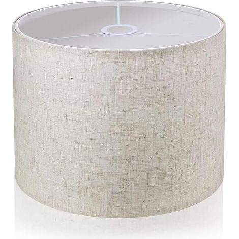 Abat jour en tissu, abat-jour à tambour moyen pour lampe de table, murale, lampe de chevet et lampadaire, lin naturel, couverture rigide fabriquée à la main, 12" x 12" x 8" (blanc)