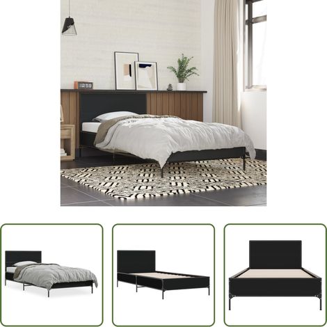 vidaXL Metallbeine - Bettgestell Schwarz 90x200 cm Holzwerkstoff und Metall (1/5)