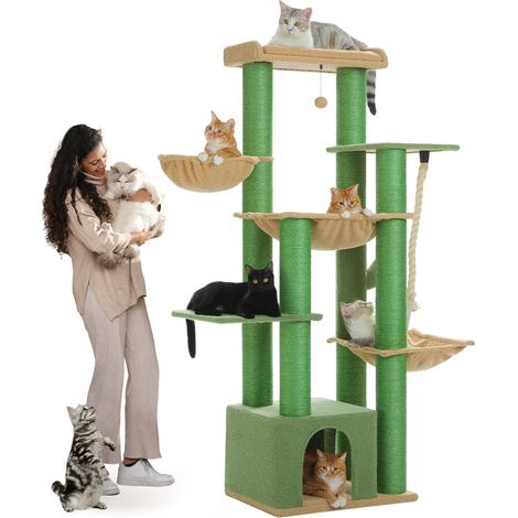 Pawz Road – Arbre à chat 170 cm avec poteaux en sisal 11 cm – Hamacs spacieux et condo – Pour plusieurs chats – Montage rapide