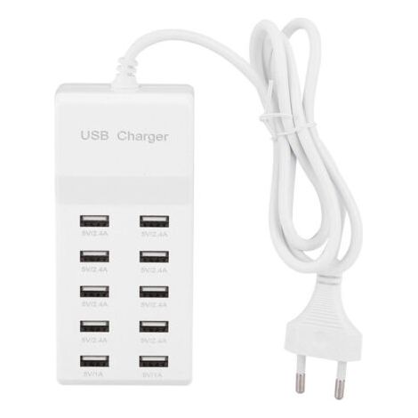 Chargeur USB Multi-Port, Prise d'alimentation USB 10 Ports Charge Rapide USB Multi-Ports Compatible avec iPhone 12/13/14/15/16/Samsung S21/S22/S23/S24/Xiaomi/Huawei/Oppo/OnePlus/autres appareils (1/4)