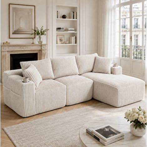 Divano modulare con chaise longue in velluto a coste OKMYHOME (1/5)