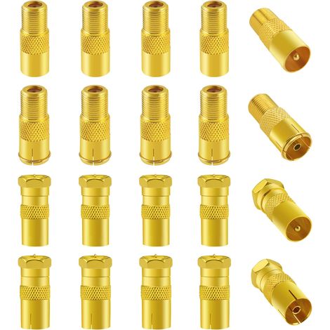 20 Pièces Adaptateur de F Mâle Femelle à Mâle Femelle Coaxiale RF, 9.5 Mâle Femelle vers Connecteur à Vis de Type F Convertisseur, Adaptateur Antenne TV vers F Connecteur, Plaqué Or (1/5)
