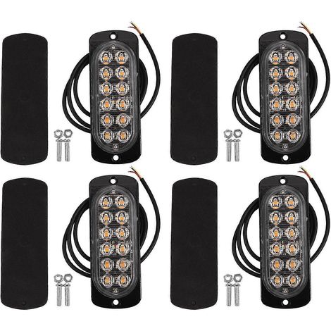 Lot de 4 feux stroboscopiques à 12 LED orange clignotantes pour voiture, signal de détresse, éclairage de calandre. (1/5)