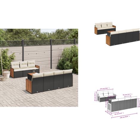 8-tlg. Garten-Sofagarnitur mit Kissen Schwarz Poly Rattan - Gartenmöbel - Gartensorte - Outdoor Möbel - Lounge Set - Esstisch (1/3)