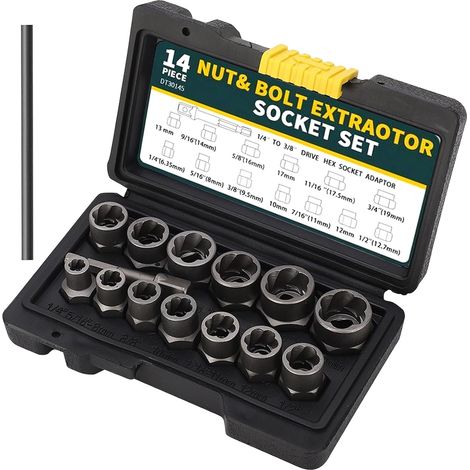Lot De 14 Extracteurs D'Écrous, Extracteur De Vis, Extracteur Ecrou Antivol, Jeu De Douilles Spiralées, Extracteur Boulon Antivol Pour Boulons, Écrous Et Vis Endommagés Et Rouillés (6,35-19 mm) (1/5)