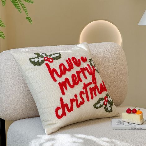Housses de coussin de Noël, taies d'oreiller, décoration de Noël pour la maison, 45 x 45 cm, housse de coussin décorative pour canapé (Joyeux Noël) (1/5)