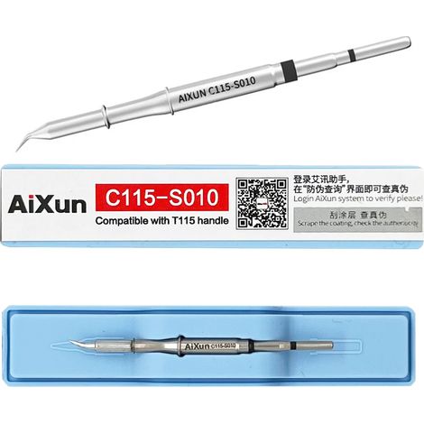 Punta de soldadura de precisión Aixun C115-S010, curva, tipo S, 0,1 mm