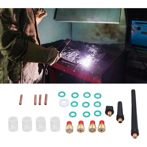 Kit de soudage TIG 26 pièces comprenant un mandrin à lentille à gaz, un godet en verre Pyrex 10 lb et des accessoires compatibles DB SR WP 9/20/25. (1/5)