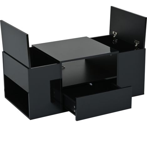Glänzend schwarzer Couchtisch 100 x 50 x 40 cm mit 1 Schublade, 2 Schränken und LED (1/5)