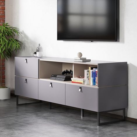 Buffet 166 cm style industriel 4 tiroirs gris graphite et pierre OBSERVER (1/5)