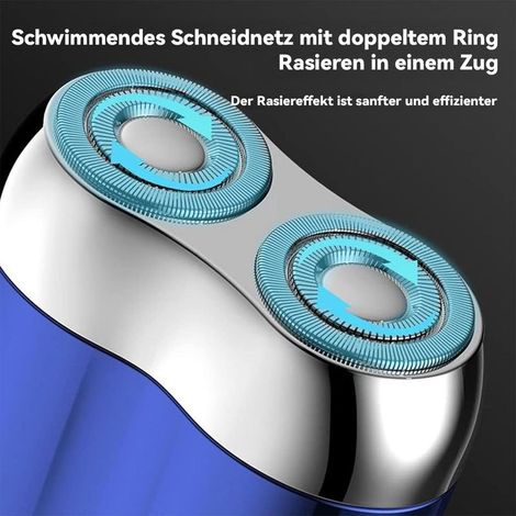 Herrenrasierer, tragbar, elektrisch, mit schwebendem Doppelscherkopf und Magnet, Schutzhülle, saphirblau (1/4)