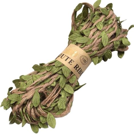 NineClouds Cordon de jute naturel de 10 m, fil artisanal à 4 plis, cordon en coton tricoté, rouleau de ruban d'emballage avec feuilles vertes (1/5)