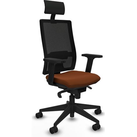 Horna sincro malla negra similpiel marrón brazos 2D base piramidal cabecero fijo ruedas 65mm nailon (1/5)