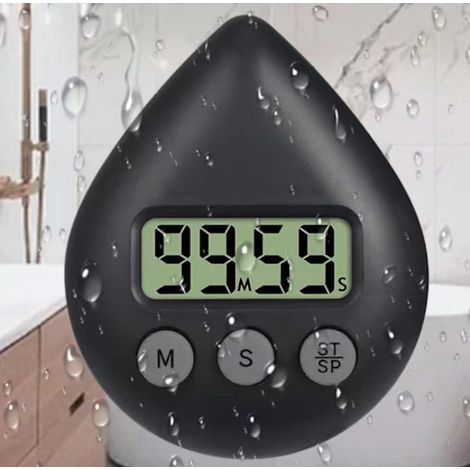 Minuteur numérique pour douche et cuisine, étanche, compte à rebours, fixation par ventouse, finition noire.-AquaForge (1/4)