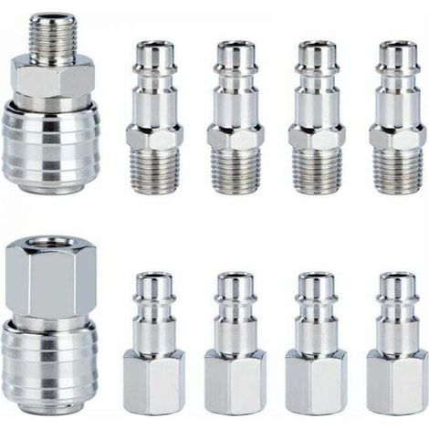 10 Pieces 1/4" BSP Compressor Quick Connect Air Coupler Pneumatic Fitting Kit Hose Fittings Connector Male Female (1/4)